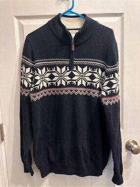 Aspen Men's Navy Half-Zip Nordic Pattern Sweater size L